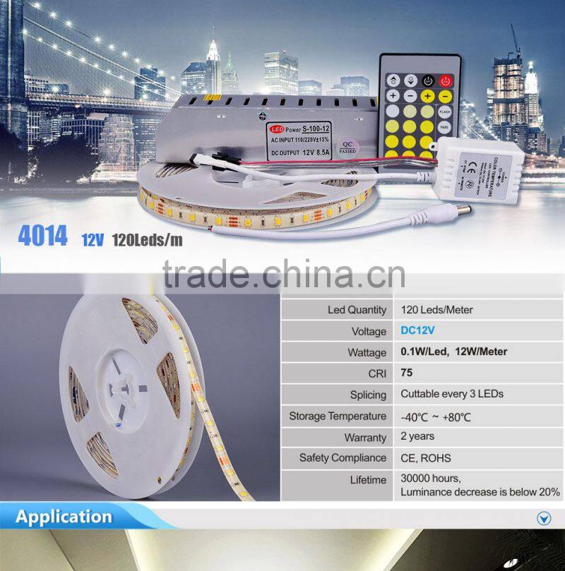 SMD 4014 flexible and trimmable led strip light with OEM PCB board color