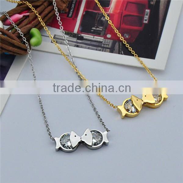 gold and silver fashion pendant fancy fish withe zirconia necklace for gift