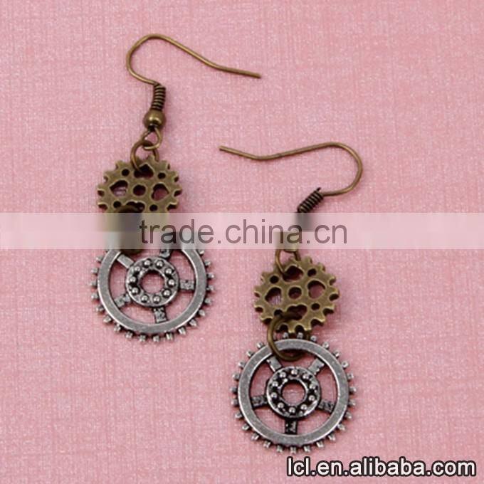 cheap fashion imitation jewelry new popular steampunk DIY 3pcs gear earrings made in China yiwu