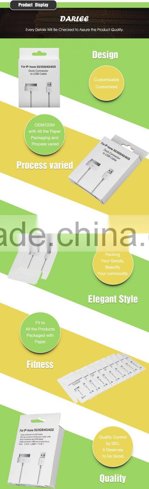 Print your logo foldable recyclable 300g white art paper cable packaging