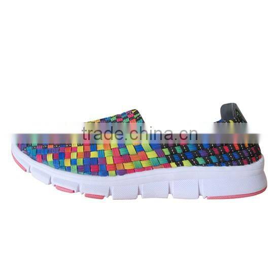 2016 Latest Design Women Casual Style Flat Rubber Sole Elastic Upper Woven Shoes HT-109714-203