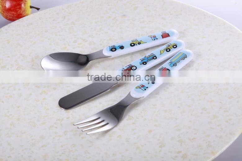 baby cutlery set stainless steel dinnerware plastic handle spoon and fork,knife set