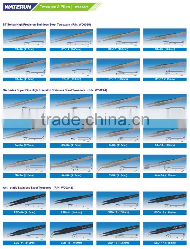 120mm length tweezers with sharp straight/curved point tweezers,vetus tweezers