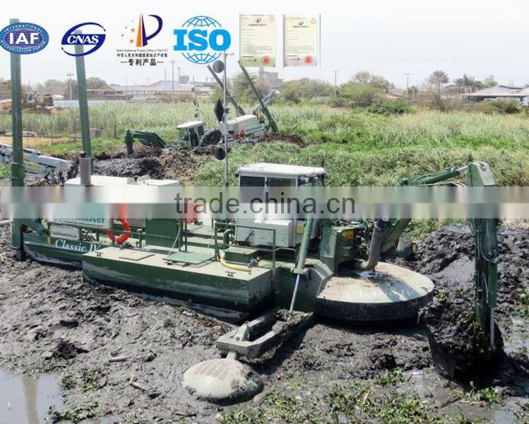 Amphibians excavator type dredging boat
