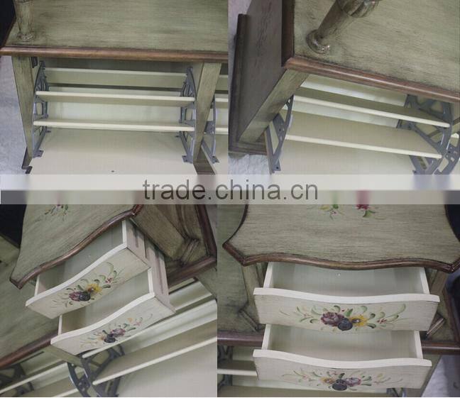 BISINI Handpainting Chair with Telephone Table, Solid Wood Shoe Changing Chair with Storage Cabinet (BF01-X1190)