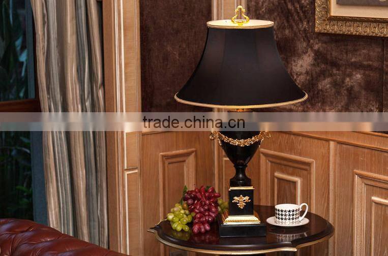 Pure brass carving decorative black marble table lamp with black fabric lampshade