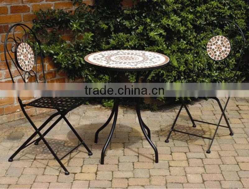 3 Piece Metal Mosaic Bistro Set For 1 Table and 2 Folding Chairs