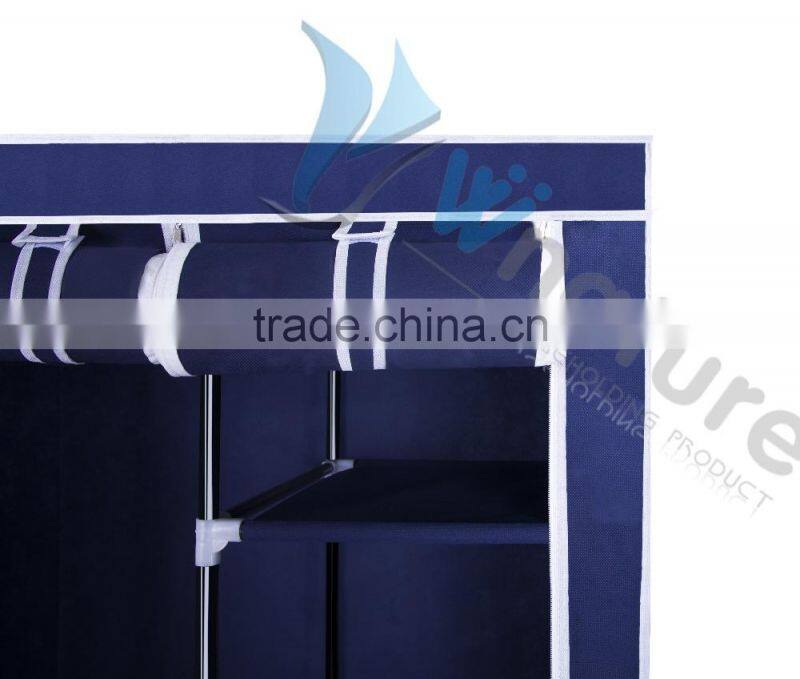 Double canvas fabric clothes portable wardrobe closet storage shelf