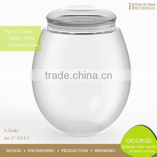 Hand Blown Round Jam Glass Jars with Glass Lids