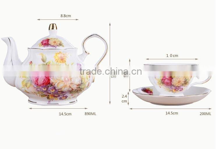 grace porcelain tea set Promotion Porcelain 13pcs Tea Pot Set With Stand