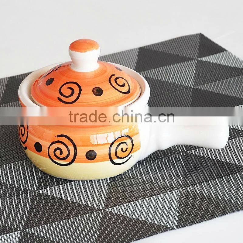 Hand Painting Ceramic Stock Pot with Handle and Lid