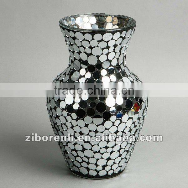 Floral Mosaic Color Glass Flower Vase in Art Decor Deco