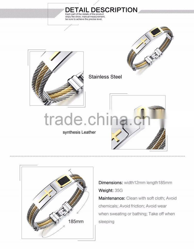 Men's Bracelet 3 Rows Wire Chain Bracelets Bangles Punk Rock Stainless Steel Cross Bracelet Men Christian Men Jewelry