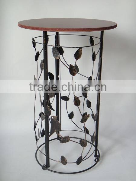 RH-4648 metal circle motif accent end table or wood top bird barrel Round sofa side table