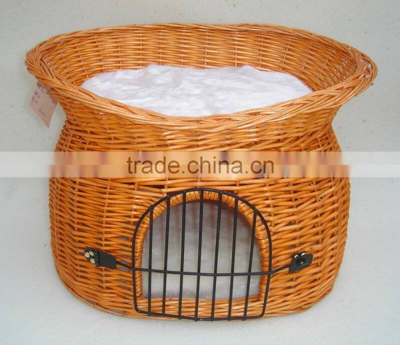 oval Willow Wicker Dog Bed with Pillow