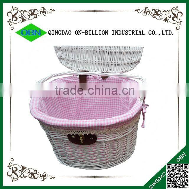 2015 cheap white bicycle wicker basket with lid