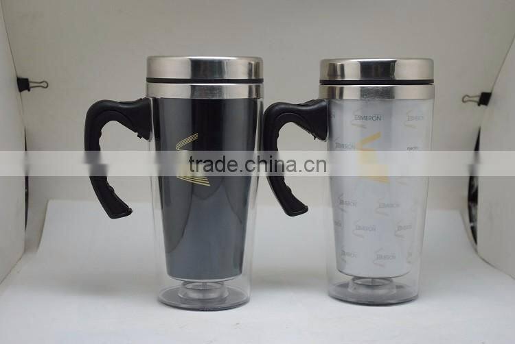 Straight body double wall stainless steel cup with handle