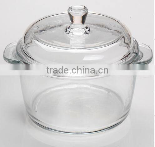 High quality 2L clear Round pyrex glass steamer pot with glass lid