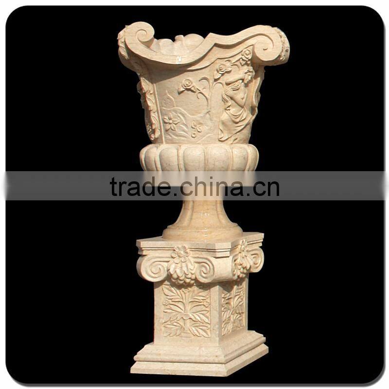 China yellow marble garden decoration natural stone flowerpot