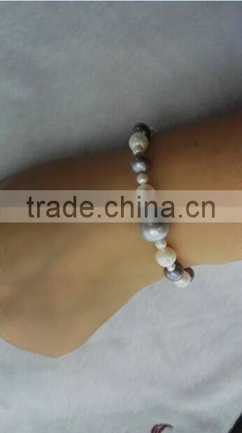 Grade AA multicolors 3-10mm round freshwater pearl bracelet