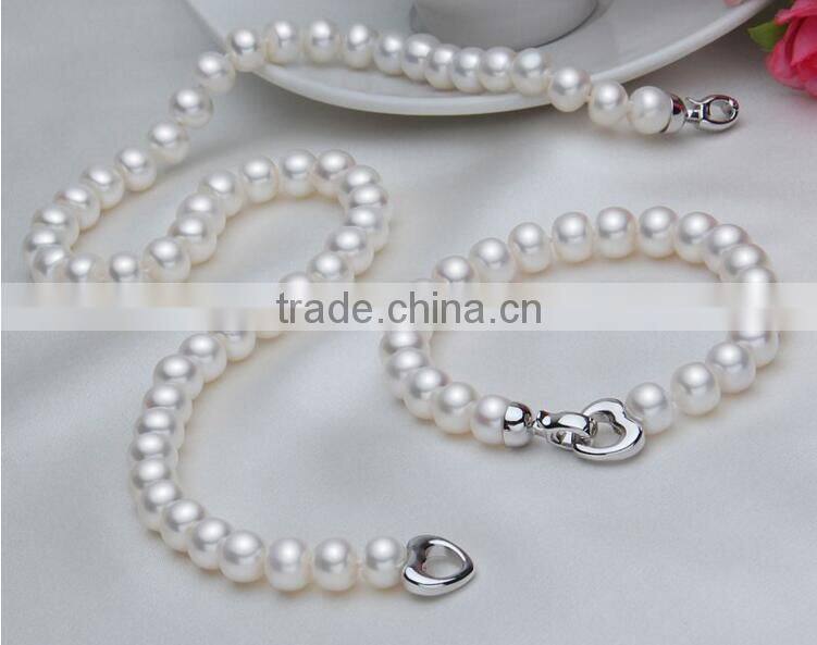 7-8 mm white button freshwater pearl necklace and bracelet sets