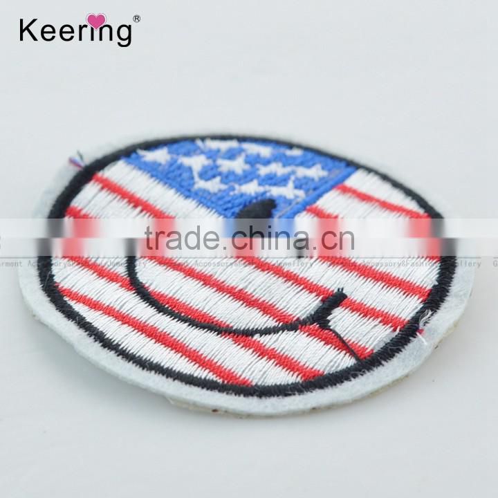 Fancy American smiley face embroidery patch custom WEF-026