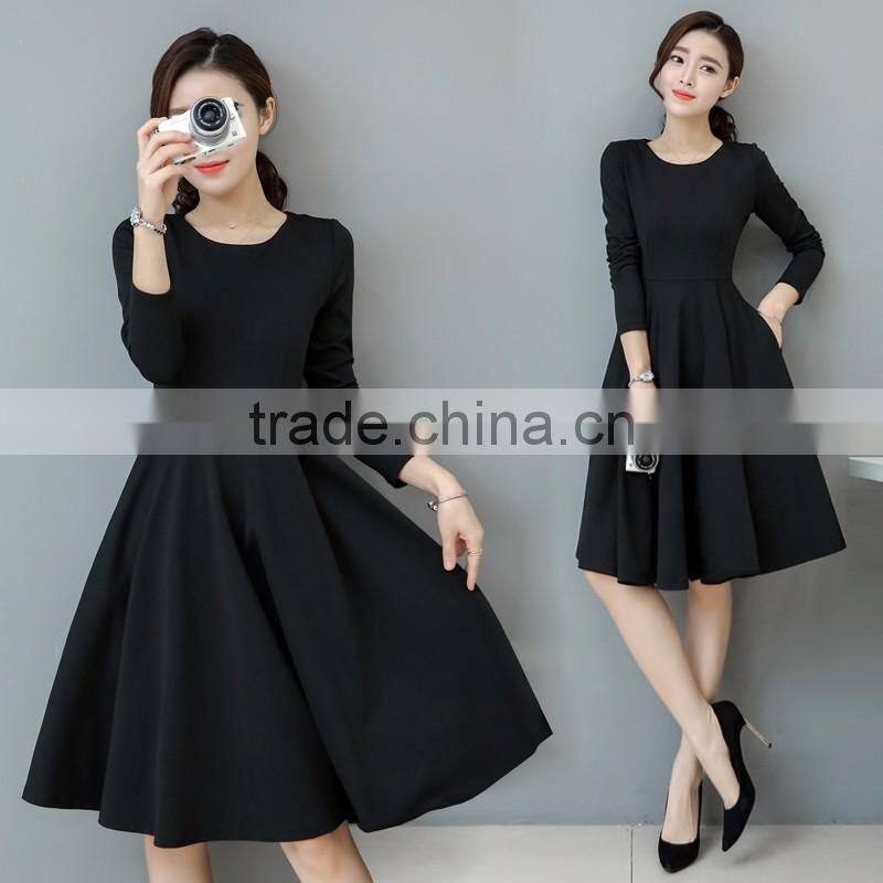 2016 customized manufacture fashionable Wholesale women plain color dress long-sleeve spring autumn ladies dress