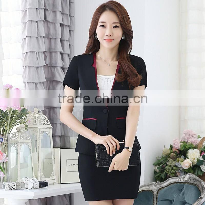 2016 ladies two pieces short sleeve blazer and skirt set women office business suit