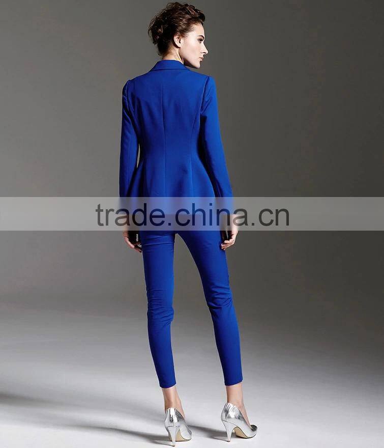 2014 New Style Jewelry Blue Slim Fit Long Sleeve Ladies Suit