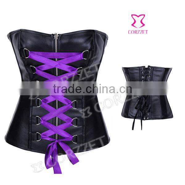 Women Fashion Leather Gothic Corset With Ribbon Tie Up