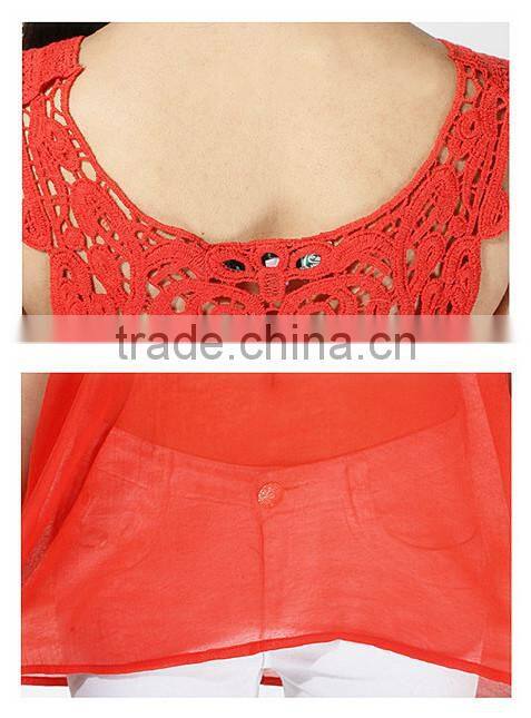 2015 Lace Application Neck Ladies Colored Long Vest/sleeveless/singlet For Summer