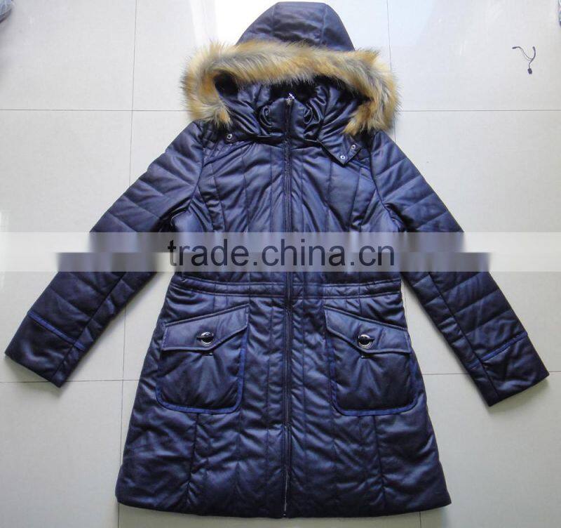 Women Fake Fur Hood Suede Winter Long Jacket