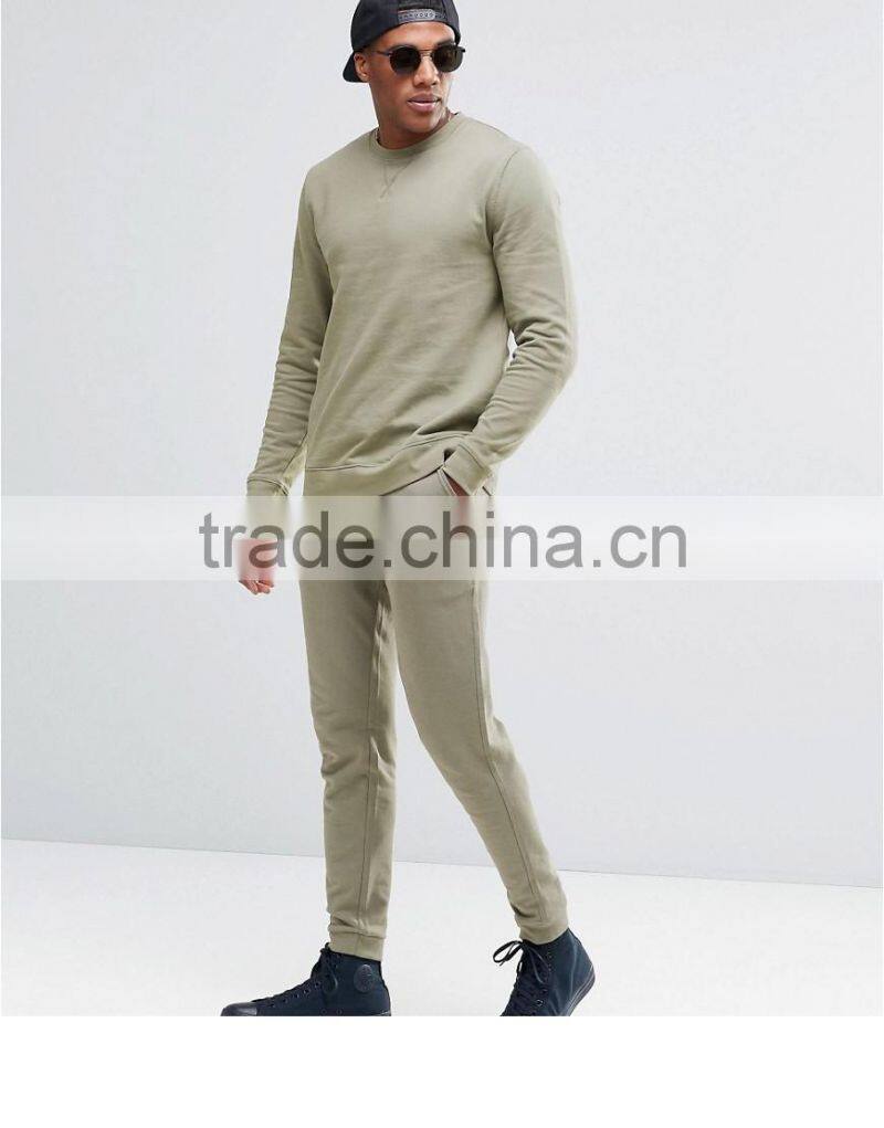 plain men sweatsuit slim fit sets soft cotton spandex tracksuit custom