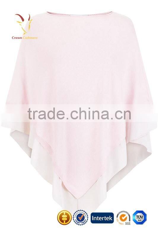Pure Cashmere Knitted Girls Poncho Sweater with Silk Fringe