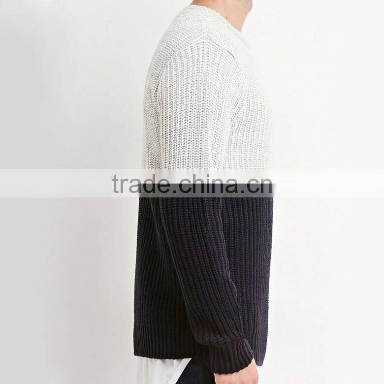 wholesale crew neck color block rib-knit cuff custom men pullover brand sweaters