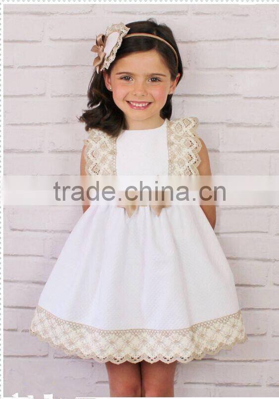 2017 New Design Summer Gold Lace White Dress Girls Evening Party Dress