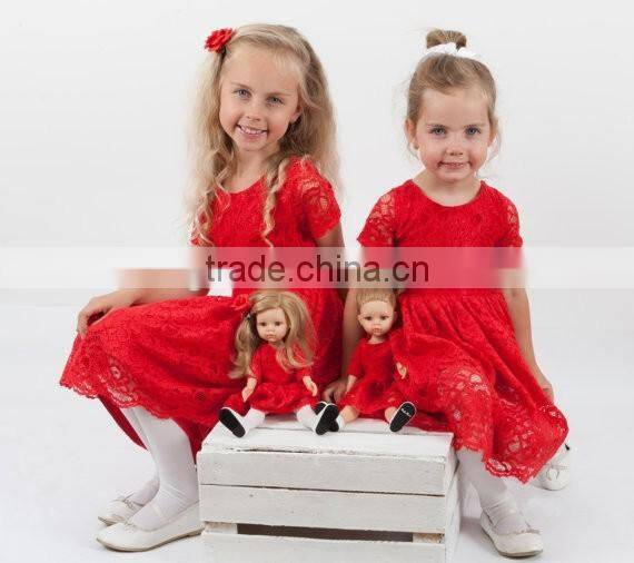 Doll And Me Red Christmas Dress Girls Lace Short Sleeve Dress