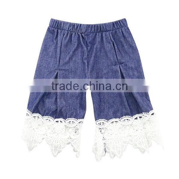 2017 childrens boutique clothing baby clothes lace girl shorts denim ruffle shorts
