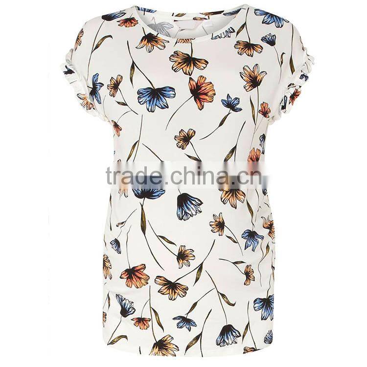 Lvory Jersey T-Shirt With Ruffle Sleeves And Floral Print Fits Comfortably Around Bump Maternity Fashion Clothes Cheap