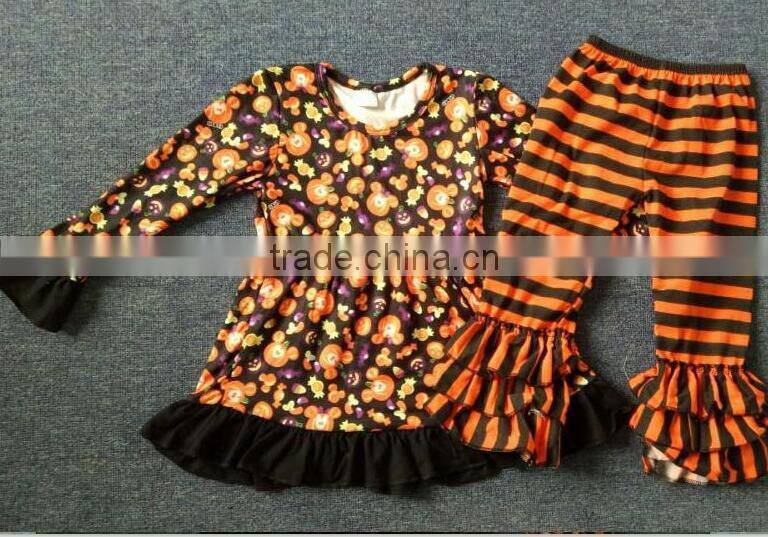 Boutique children halloween clothes pearl tunic and stripe litter kids halloween outfits