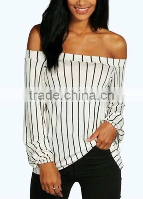 Runwaylover EY2357B New Style 2017 Ladies Fashion Off-Shoulder Stripe Blouse