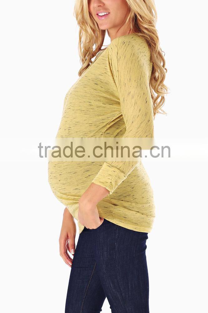 YELLOW HEATHERED 3/4 SLEEVE MATERNITY TOP