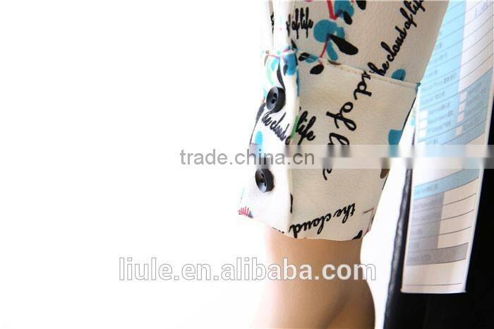 Ladies new summer fashionable printed V neck design long sleeve blouse
