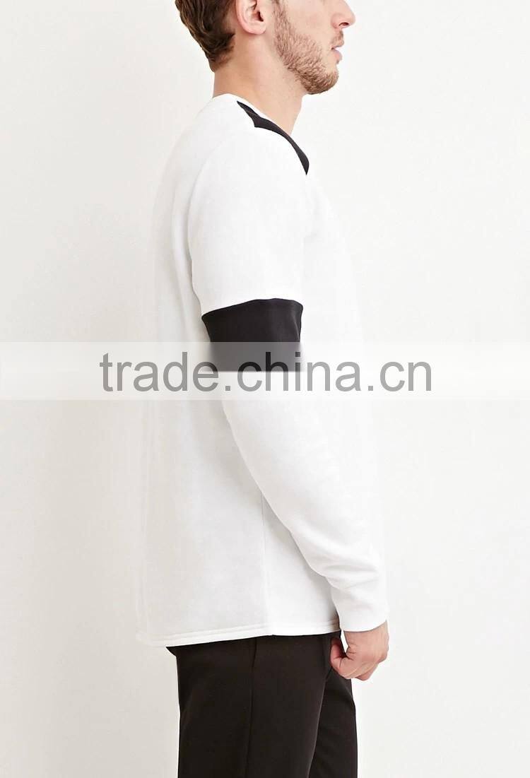 High Quality Black White Colorblocked Cotton-Blend Mens Collar Sweatshirt