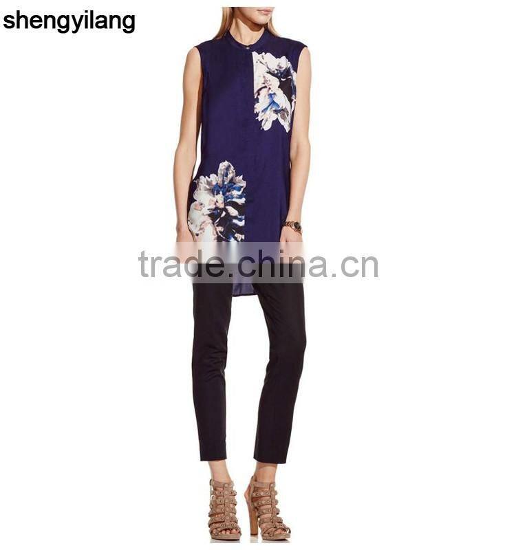 Floral print navy/black polyester/spandex cheap tank top/singlet factory guangzhou China
