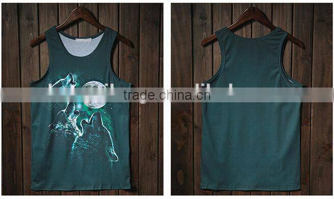custom hot sale popular men's singlet with dog ,tiger printing