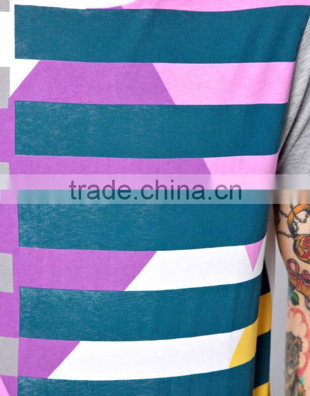Contrast Sleeves Men Stripe Tee Shirt