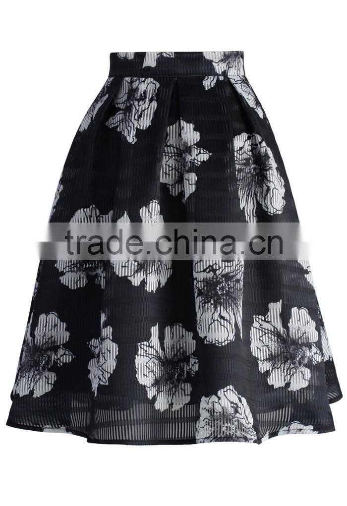 2016 Guangzhou Shandao Hot Selling Summer New Arrivals Casual Knee Length Ruffle A Line Printed Models Girls Skirts