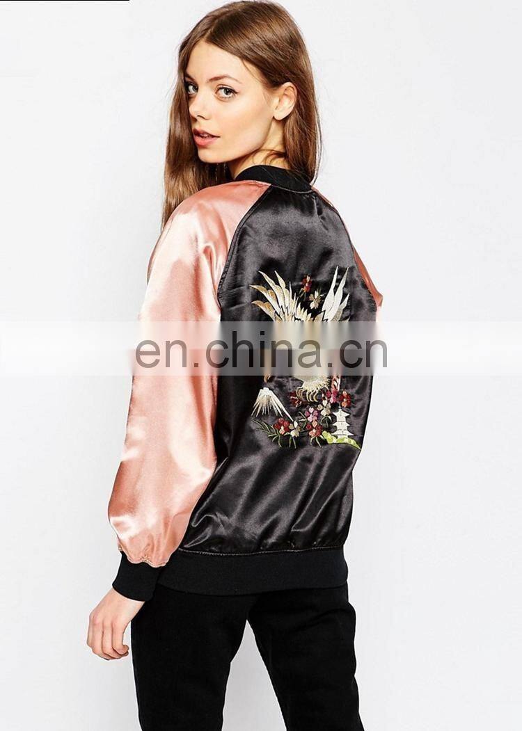 New design Women's Bomer Jacket Baseball Jacket flight Jacket with Folwer Embroidery