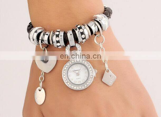 2017 Fashion New personality woven leather belt diamond watches bracelet pendant Wristwatch for women